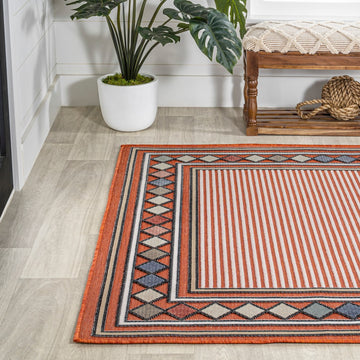 Sebastian High-low Modern Diamond Border Indoor/Outdoor Area Rug